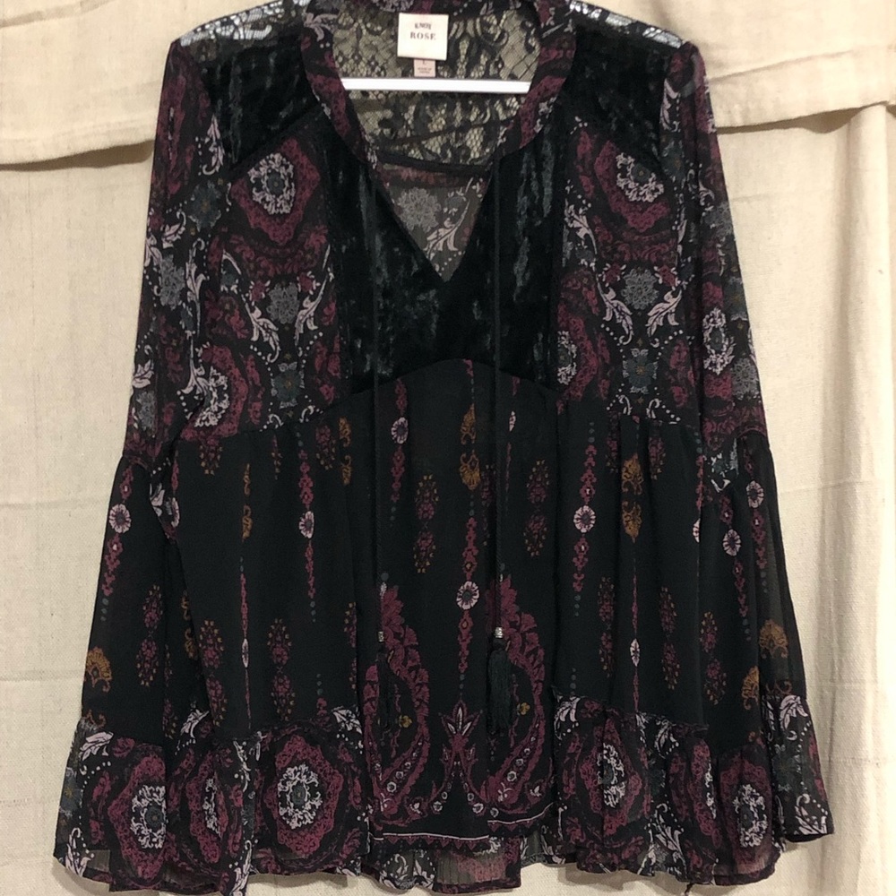Long Sleeve Boho Velvet Blouse